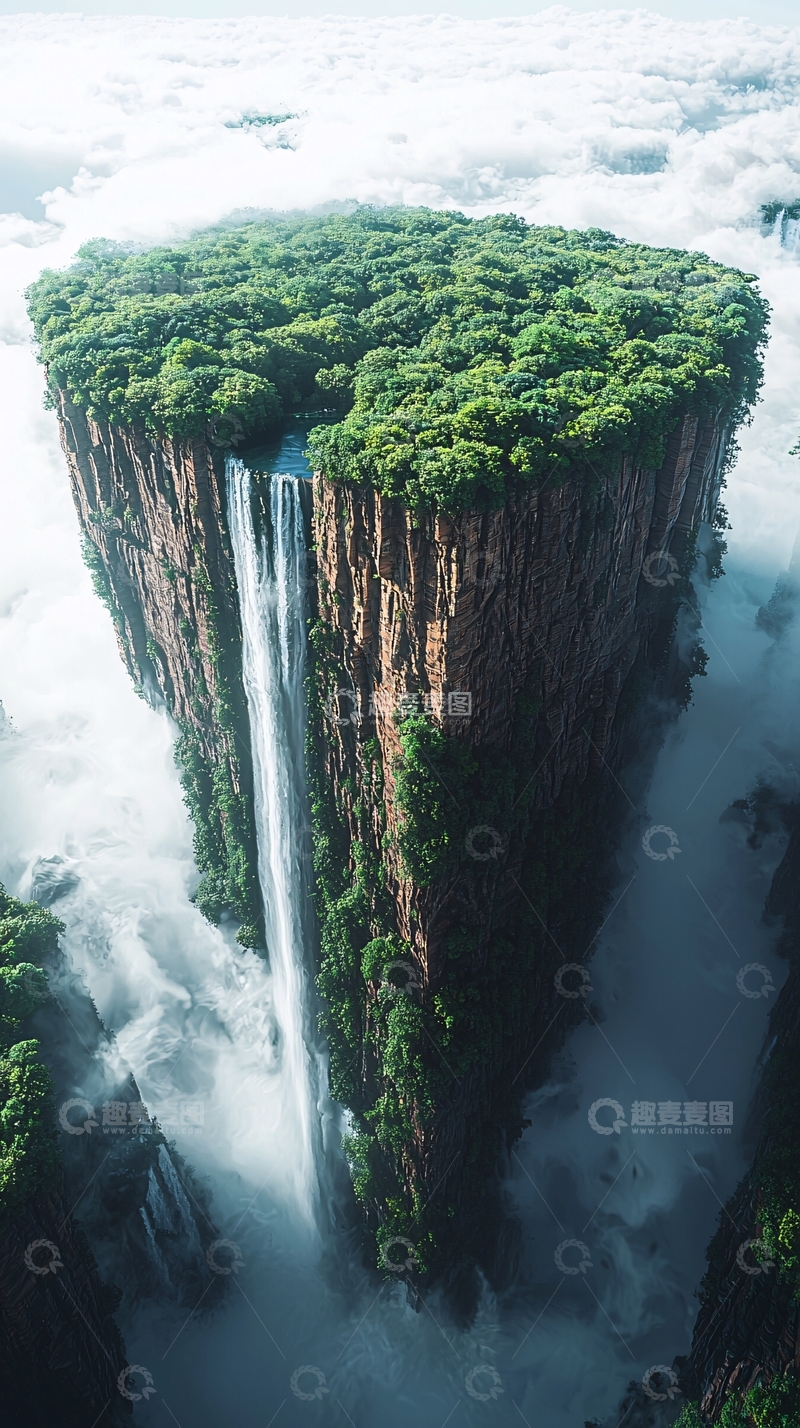 高清大图下载【趣麦麦图】云海瀑布森林岛屿