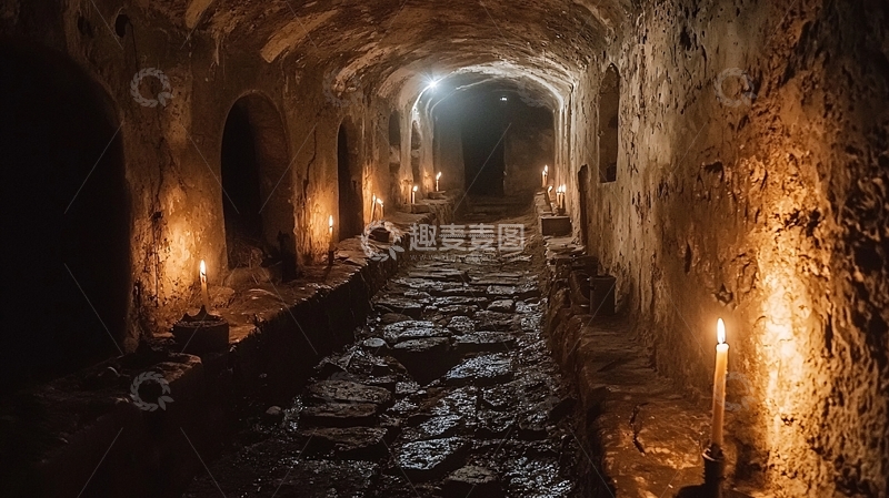 高清大图下载【趣麦麦图】地下石路烛光昏暗