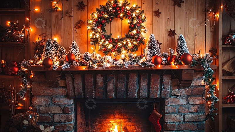 高清大图下载【趣麦麦图】温暖壁炉圣诞节装饰