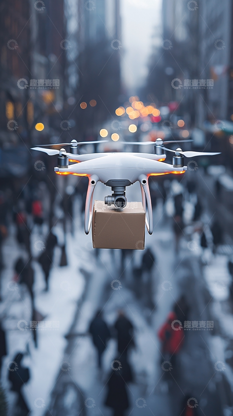 高清大图下载【趣麦麦图】无人机送货城市街景