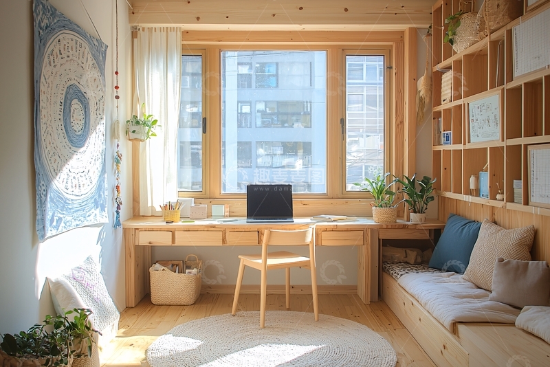 高清大图下载【趣麦麦图】原木风书房