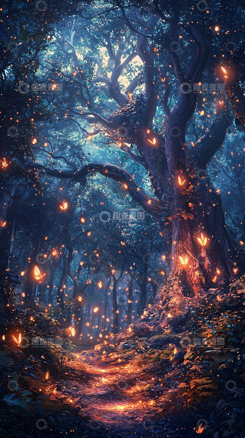 高清大图下载【趣麦麦图】梦幻萤火森林小路