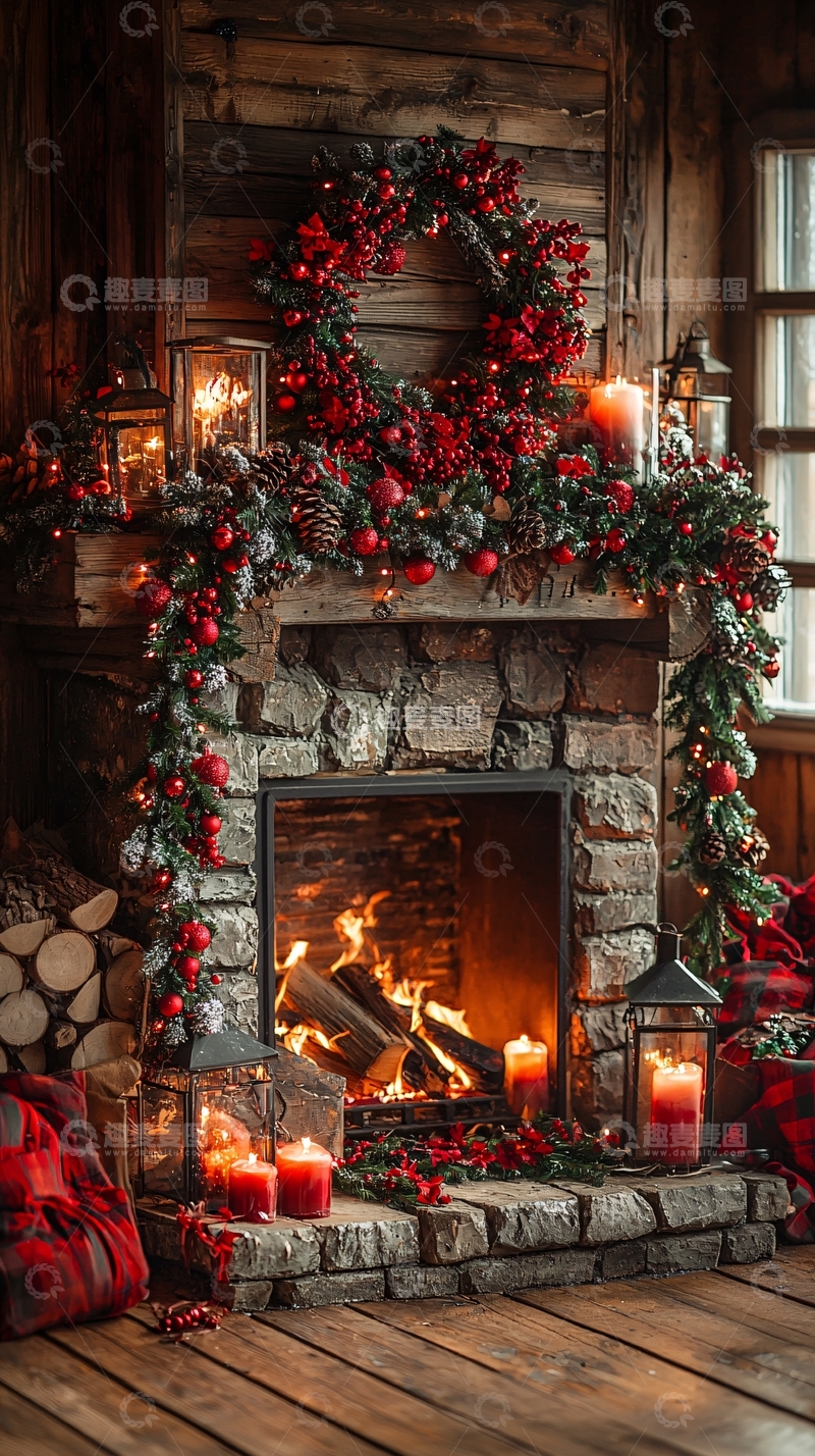 高清大图下载【趣麦麦图】圣诞节壁炉装饰