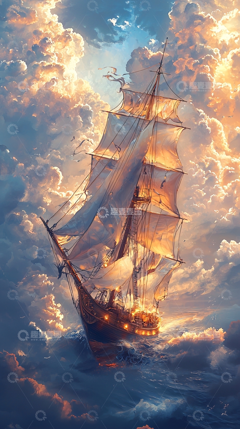 高清大图下载【趣麦麦图】云海帆船