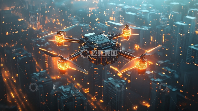 高清大图下载【趣麦麦图】未来城市无人机
