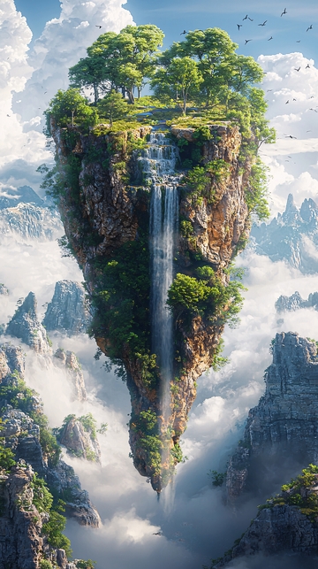 悬浮岛屿瀑布风景