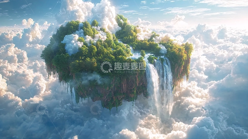 高清大图下载【趣麦麦图】云端上的绿色岛屿