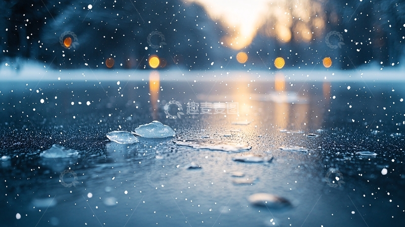 高清大图下载【趣麦麦图】冰面上的雪花和融冰