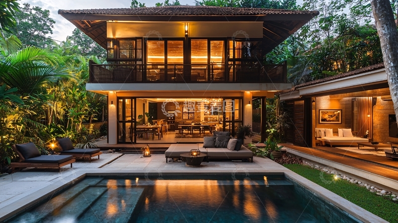 高清大图下载【趣麦麦图】带泳池的现代东南亚风格别墅