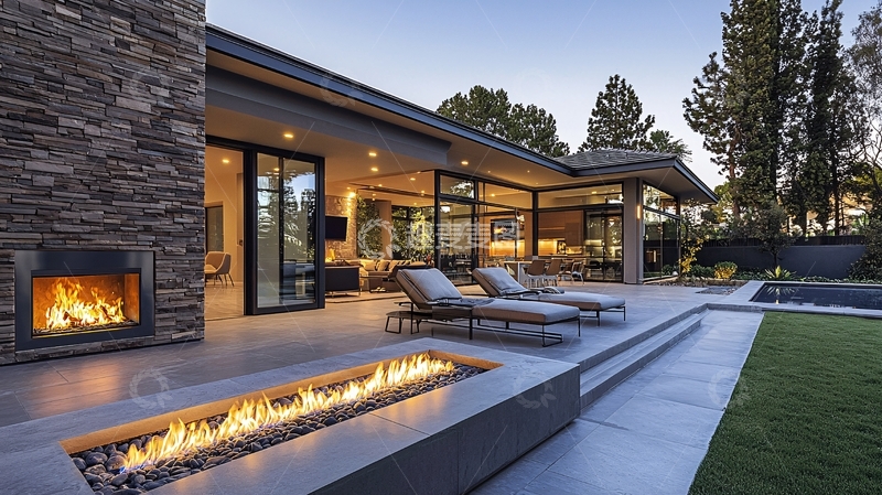 高清大图下载【趣麦麦图】现代简约庭院别墅夜景