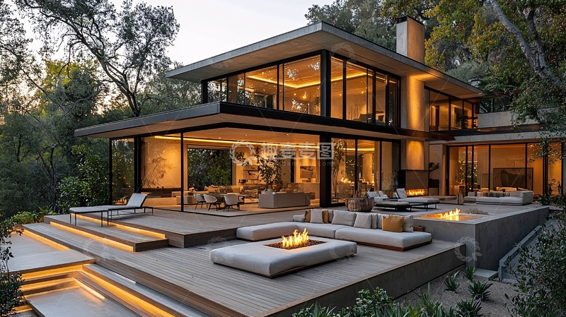 高清大图下载【趣麦麦图】现代简约别墅夜景