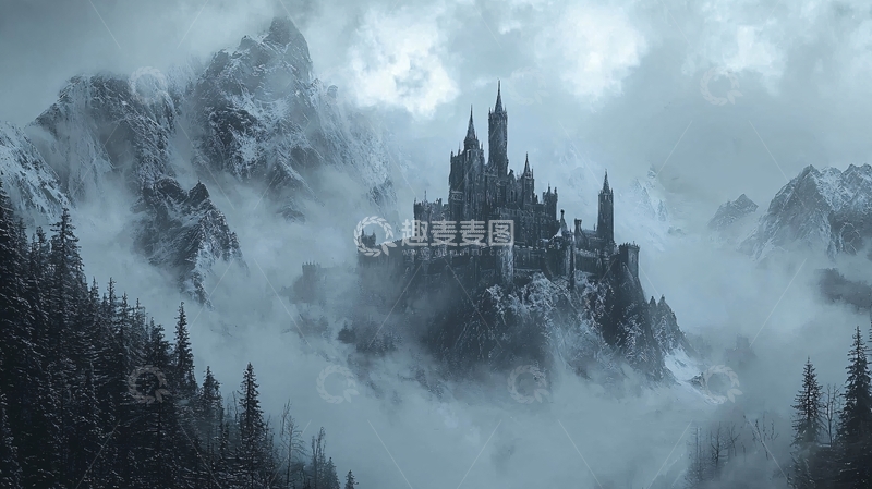 高清大图下载【趣麦麦图】雾气缭绕的山峰城堡