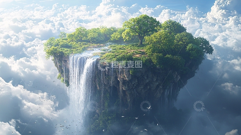 高清大图下载【趣麦麦图】云端上的绿色岛屿
