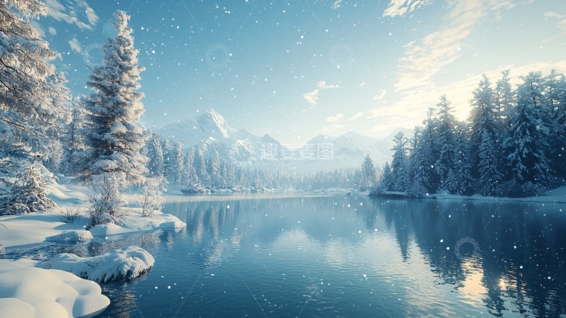 高清大图下载【趣麦麦图】冬日雪景湖泊