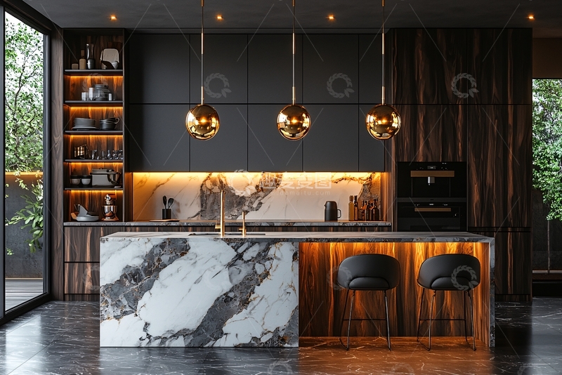 高清大图下载【趣麦麦图】现代极简黑色系厨房