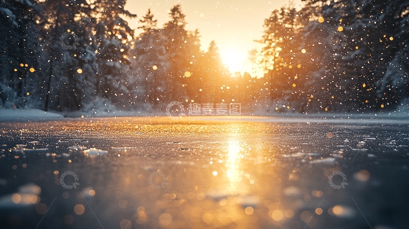 高清大图下载【趣麦麦图】冬季日落冰面