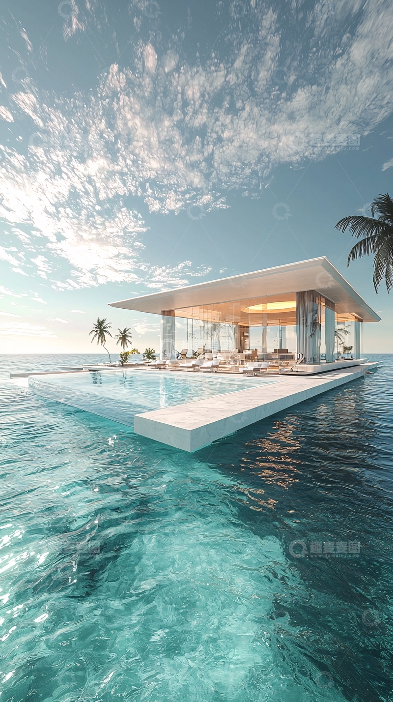高清大图下载【趣麦麦图】海边豪华别墅泳池