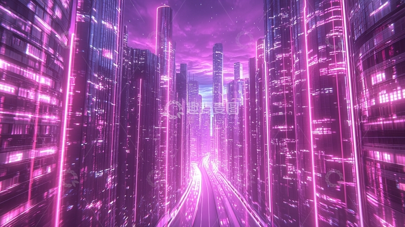 高清大图下载【趣麦麦图】霓虹灯城市街道