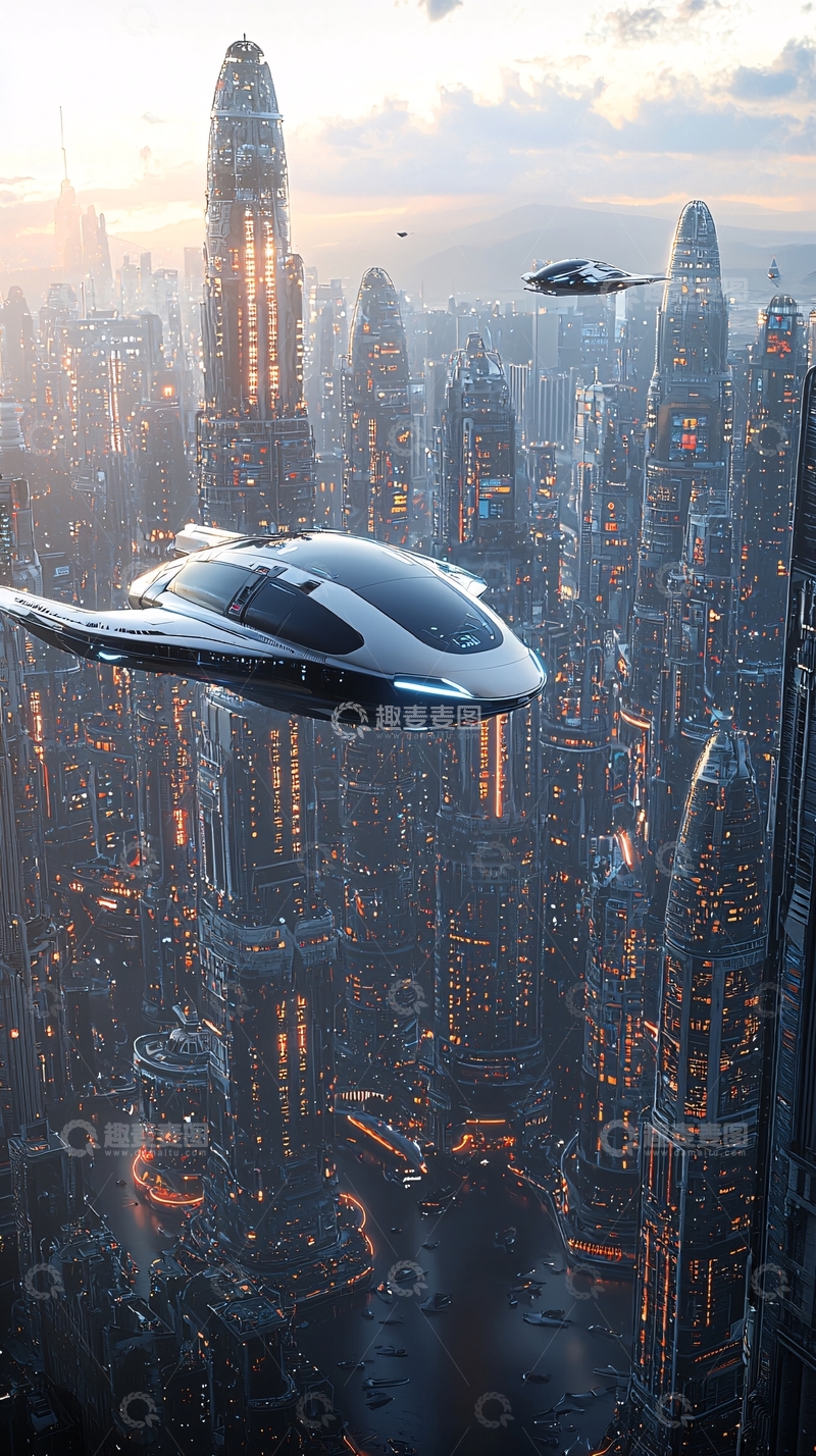 高清大图下载【趣麦麦图】未来都市飞船