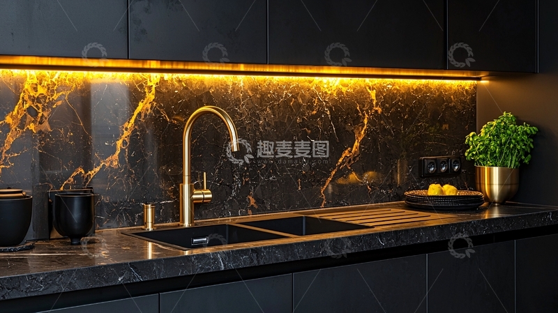 高清大图下载【趣麦麦图】黑色大理石厨房背景墙