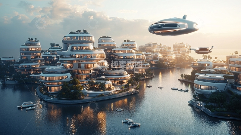 高清大图下载【趣麦麦图】未来水上城市