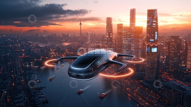 高清大图下载【趣麦麦图】未来城市飞行汽车