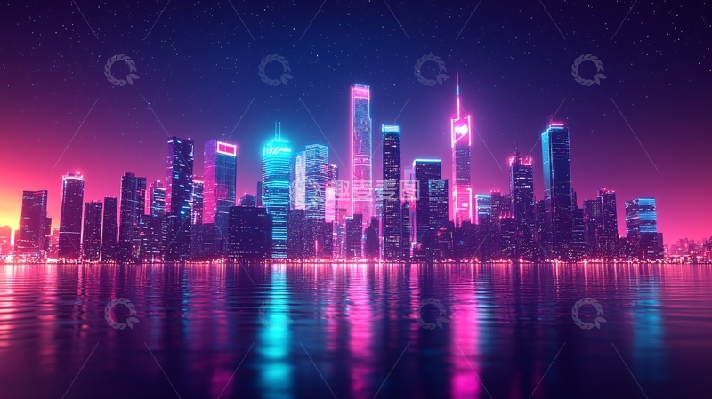 高清大图下载【趣麦麦图】霓虹灯下的未来都市