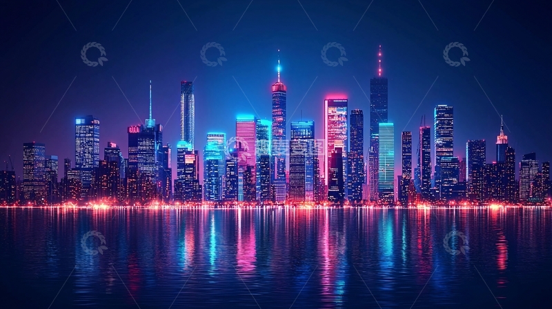 高清大图下载【趣麦麦图】霓虹灯城市夜景