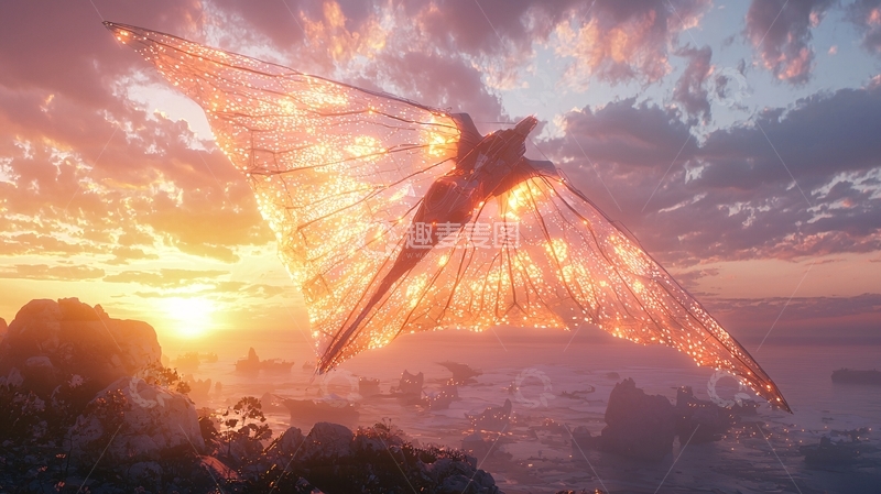 高清大图下载【趣麦麦图】日落余晖下的巨大蝴蝶
