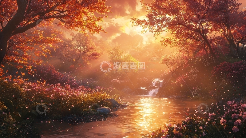 高清大图下载【趣麦麦图】秋日暖阳下的森林小溪