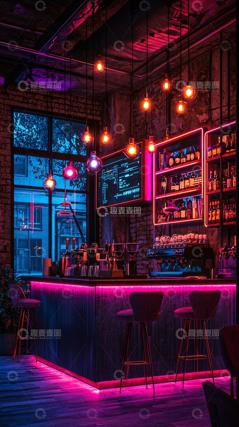 高清大图下载【趣麦麦图】霓虹灯酒吧夜景