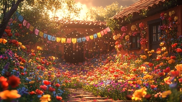 阳光洒满鲜花小路