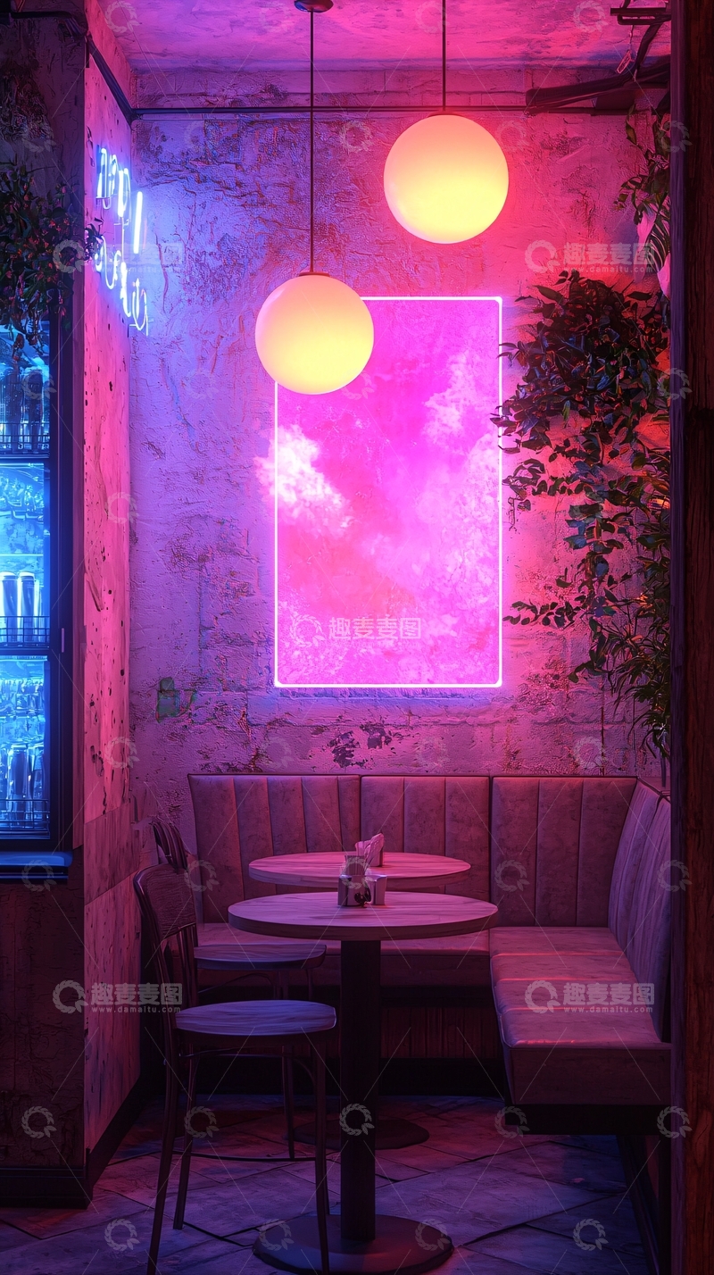 高清大图下载【趣麦麦图】霓虹灯下的梦幻小酒馆