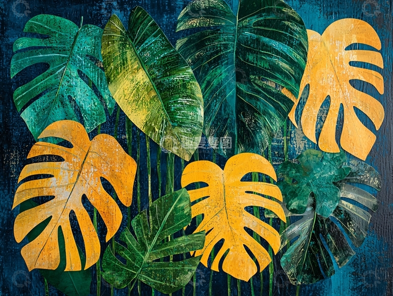 高清大图下载【趣麦麦图】热带植物叶子抽象画