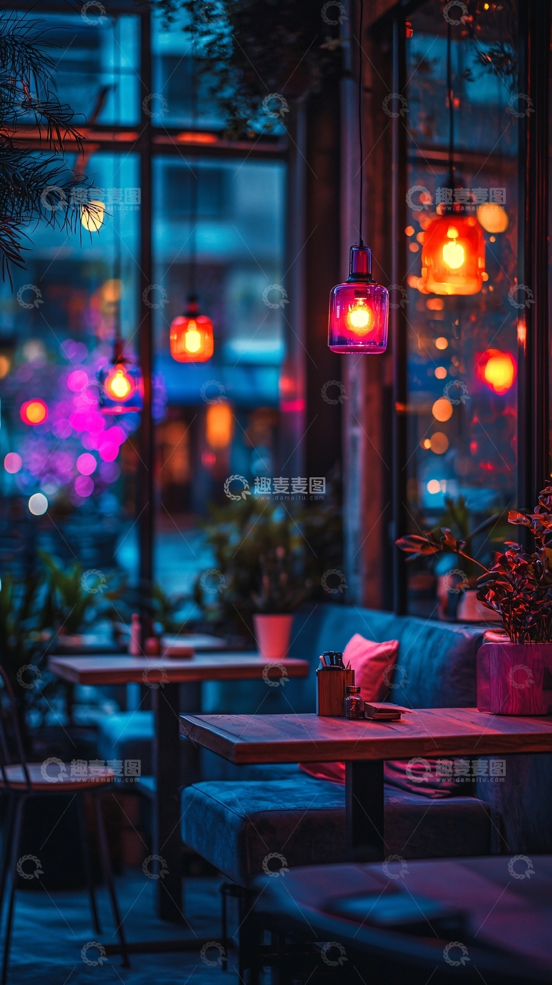 高清大图下载【趣麦麦图】夜晚咖啡馆氛围灯光