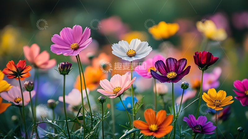 高清大图下载【趣麦麦图】彩色波斯菊花海