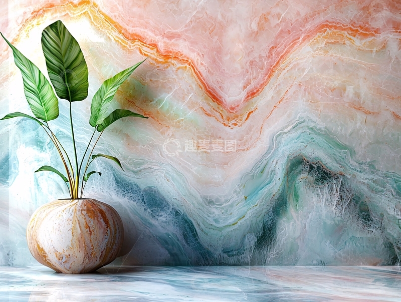 高清大图下载【趣麦麦图】植物与大理石纹背景
