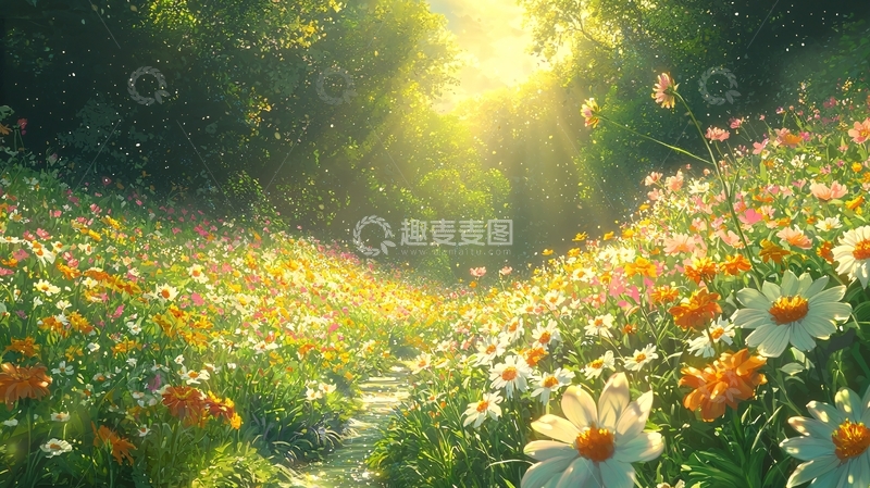 高清大图下载【趣麦麦图】阳光森林花海小路