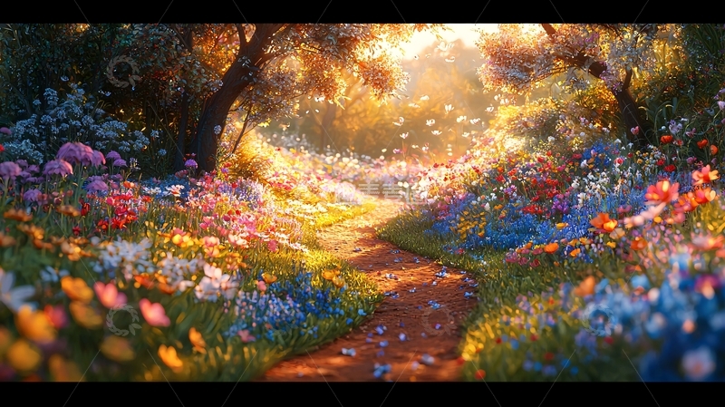 高清大图下载【趣麦麦图】阳光森林花海小径