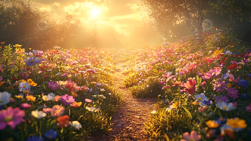 高清大图下载【趣麦麦图】清晨阳光花田小路