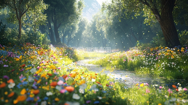 高清大图下载【趣麦麦图】阳光森林小路花海