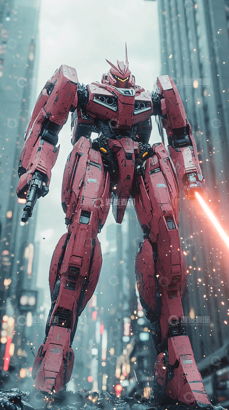 高清大图下载【趣麦麦图】红色巨型机器人