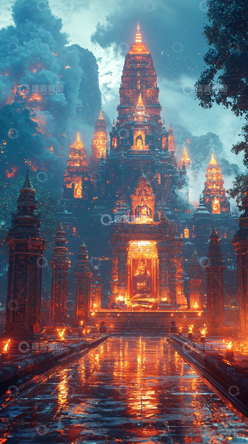 高清大图下载【趣麦麦图】神秘古寺夜景