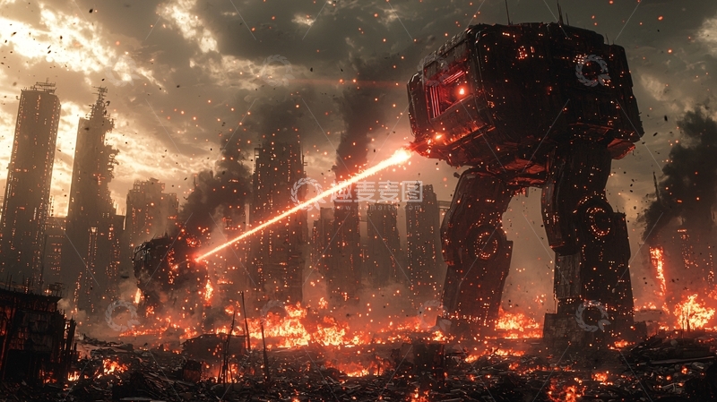 高清大图下载【趣麦麦图】末日城市机器人战争
