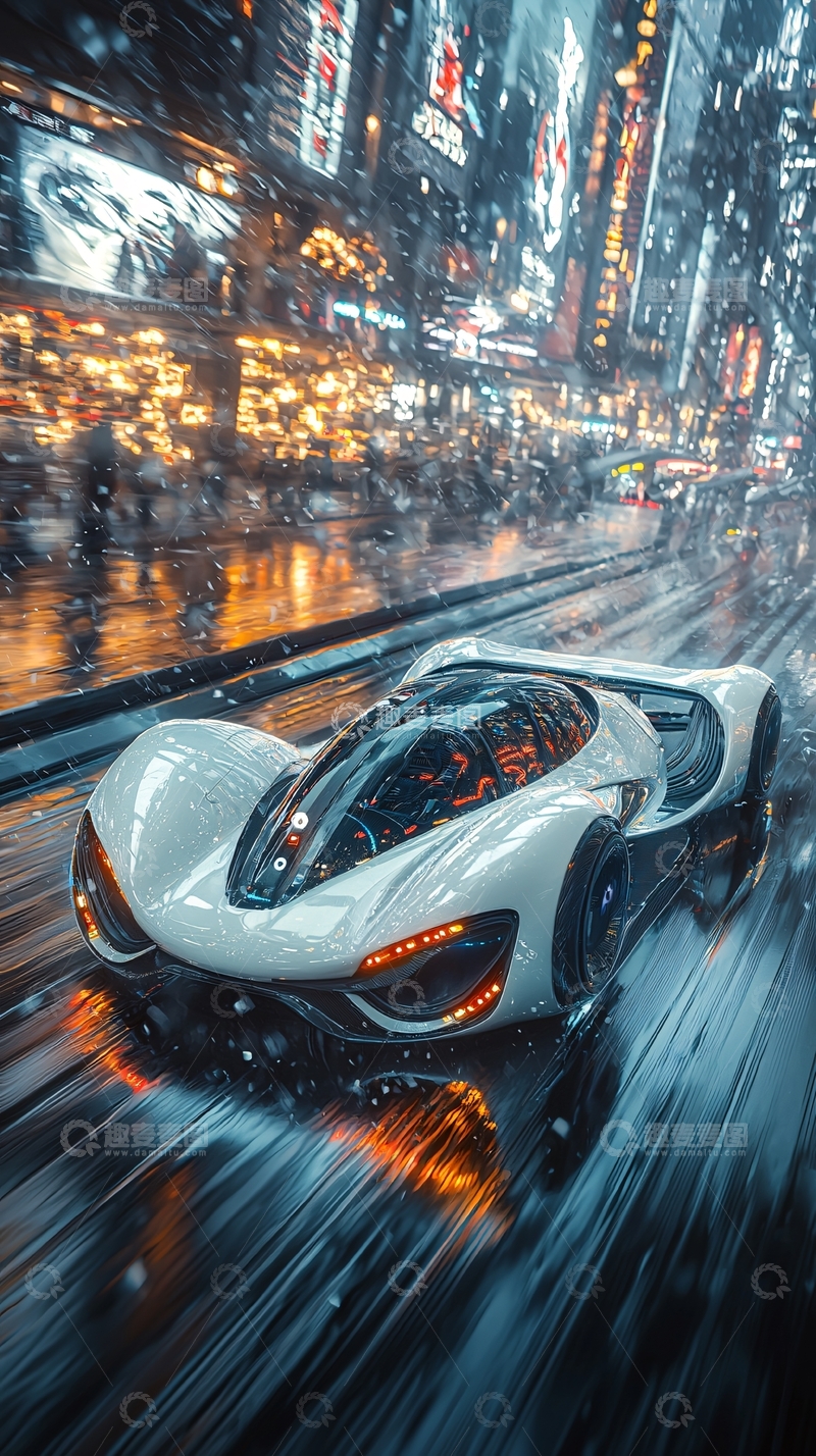 高清大图下载【趣麦麦图】雨夜都市跑车