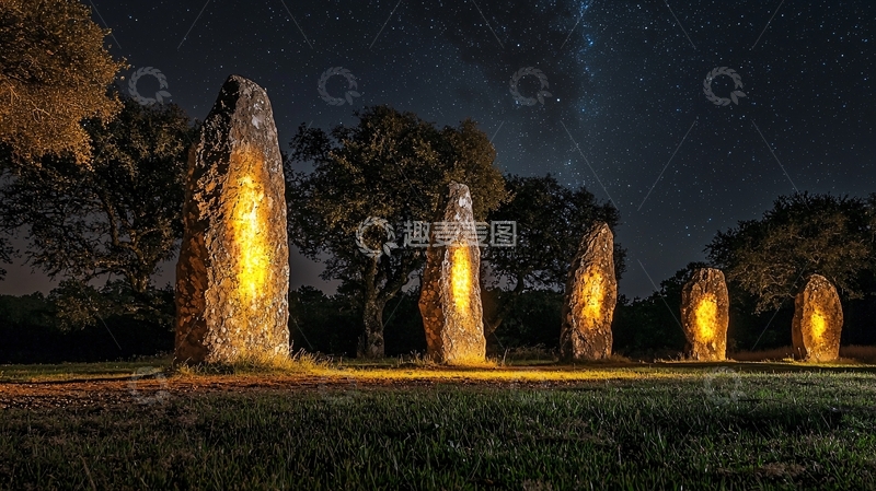 高清大图下载【趣麦麦图】夜晚石柱光影