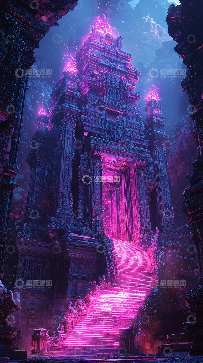 高清大图下载【趣麦麦图】神秘紫粉色古建筑