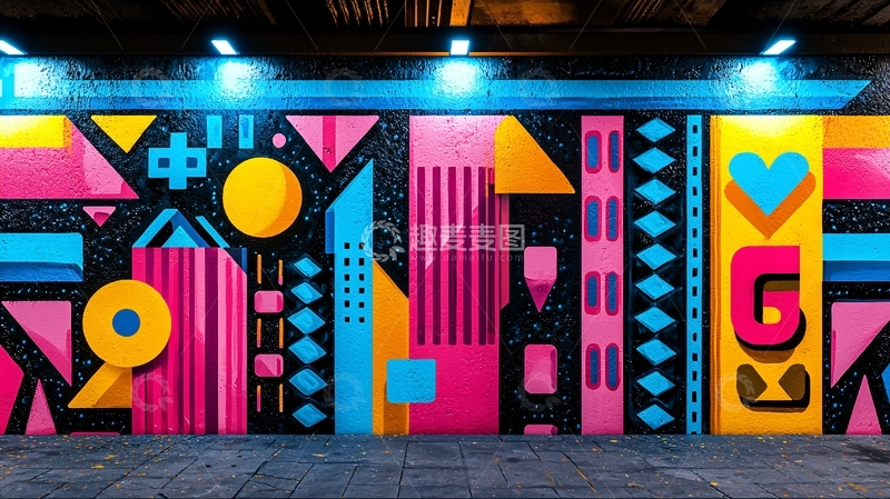 高清大图下载【趣麦麦图】彩色几何图案墙绘