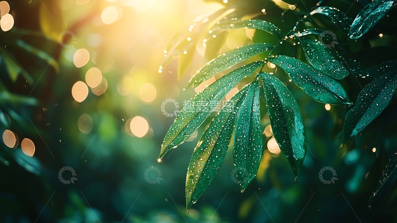 高清大图下载【趣麦麦图】雨后阳光下的绿叶