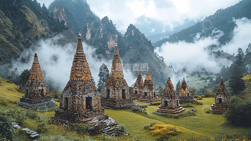 高清大图下载【趣麦麦图】山间古老的锥形建筑群